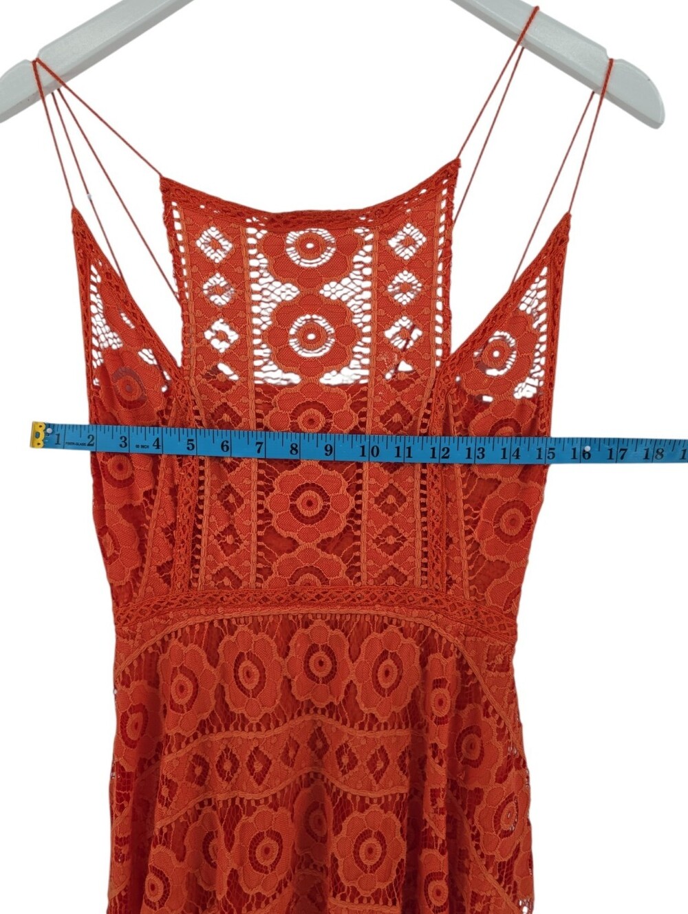 Free People Just Like Honey Crochet Lace Dress Size 8 Orange Handkerchief Hem - Picture 7 of 10